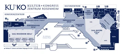 Bild von einem Übersichtsplan des KU'KO Rosenheim mit den einzelnen Säalen und Räumlichkeiten
